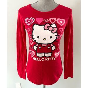 Hello Kitty Valentines Day Heart Pink White Red Long Sleeve T-shirt Kids L 12/14